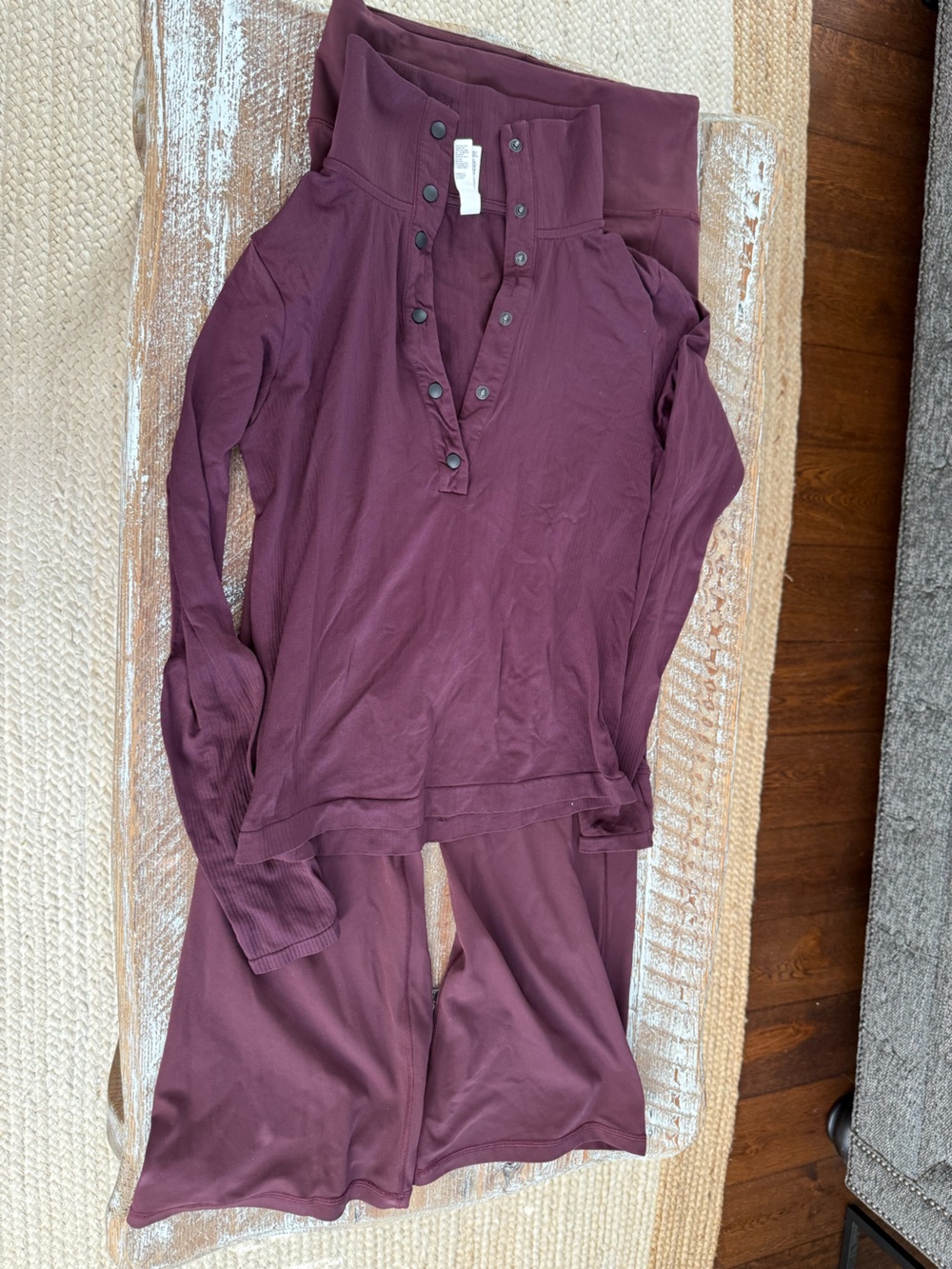 Athleta 2 piece elation flare pant & flurry Henley top